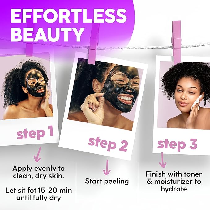 Korean Activated Charcoal Face Mask Peel Off - Blackhead Remover Mask - Facial Peeling & Nose Pore Cleaner - Black Head Remover for Face - Alternative to Pore Strips - Korean Skin Care Masks - 8 Pack