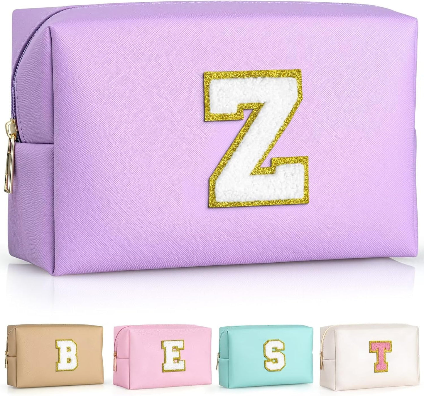 TOPEAST Preppy Makeup Bag, Small Cosmetic Travel Bags for Women, PU Leather Waterproof Toiletry Bag with Zipper, Personalized Birthday Gift for Women Girl, Preppy Gifts for Girl (Purple Z)