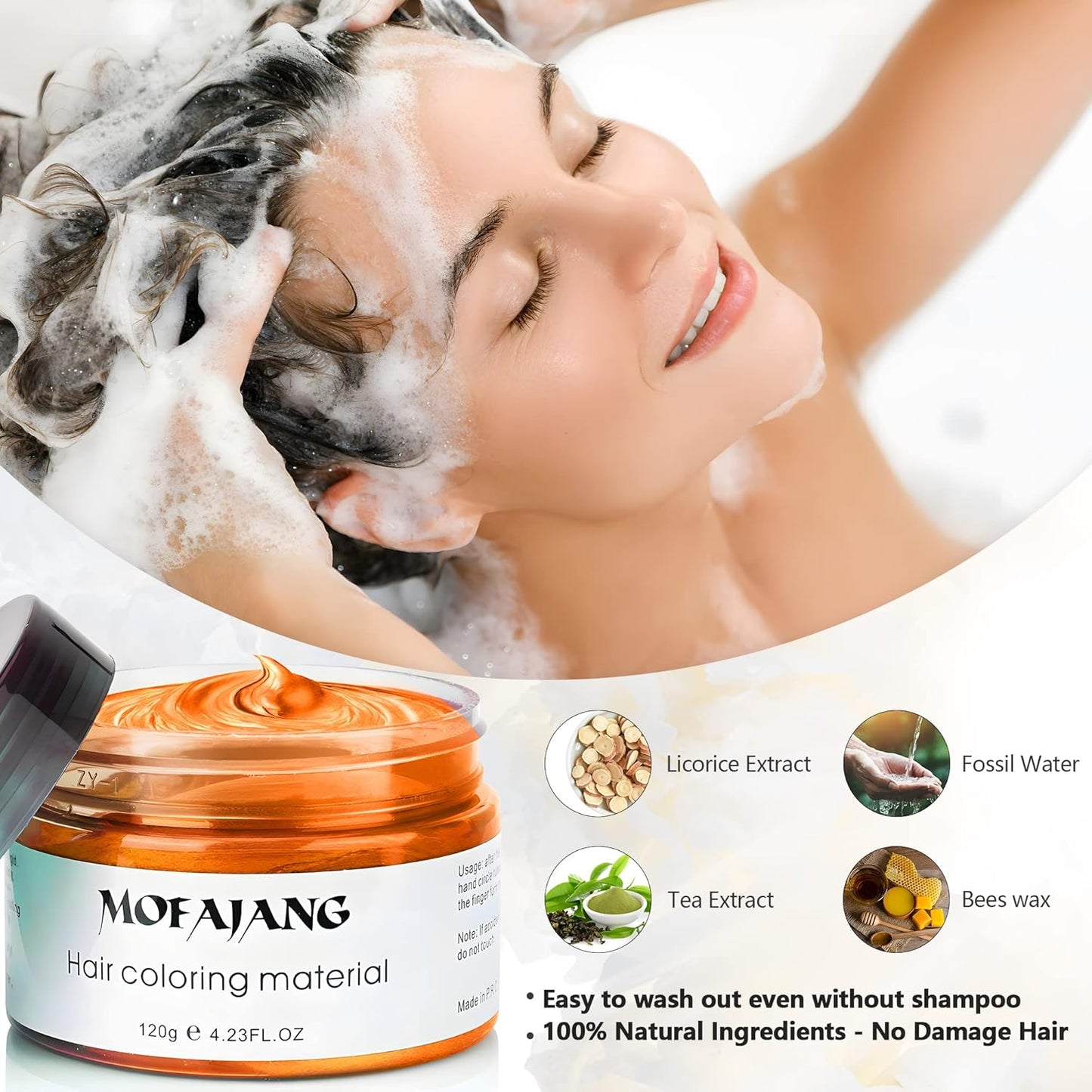 Orange Temporary Hair Dye Wax Natural Instant Hair Color Wax Pomades 4.23 oz,Hair Styling Clay for Party, Cosplay, Halloween,Christmas