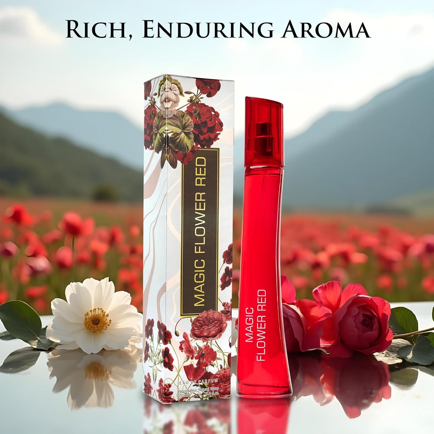 Magic Flower Red for Women - Fruity Floral Fragrance - Top Notes of Mandarin Orange, Sour-Sweet Rhubarb & Black Currant - Bse Scent of Jasmine, Peony & Vanilla - Vegan & Cruelty-Free, Parfume Women