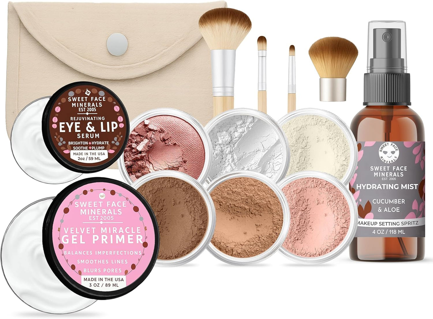 TIMELESS LOOK KIT (BEIGE) Full Size Mineral Makeup Set Matte Foundation Bare Face Sheer Powder Cover