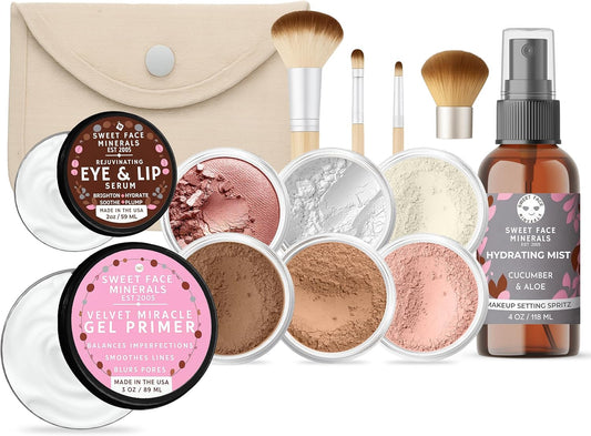 TIMELESS LOOK KIT (BEIGE) Full Size Mineral Makeup Set Matte Foundation Bare Face Sheer Powder Cover