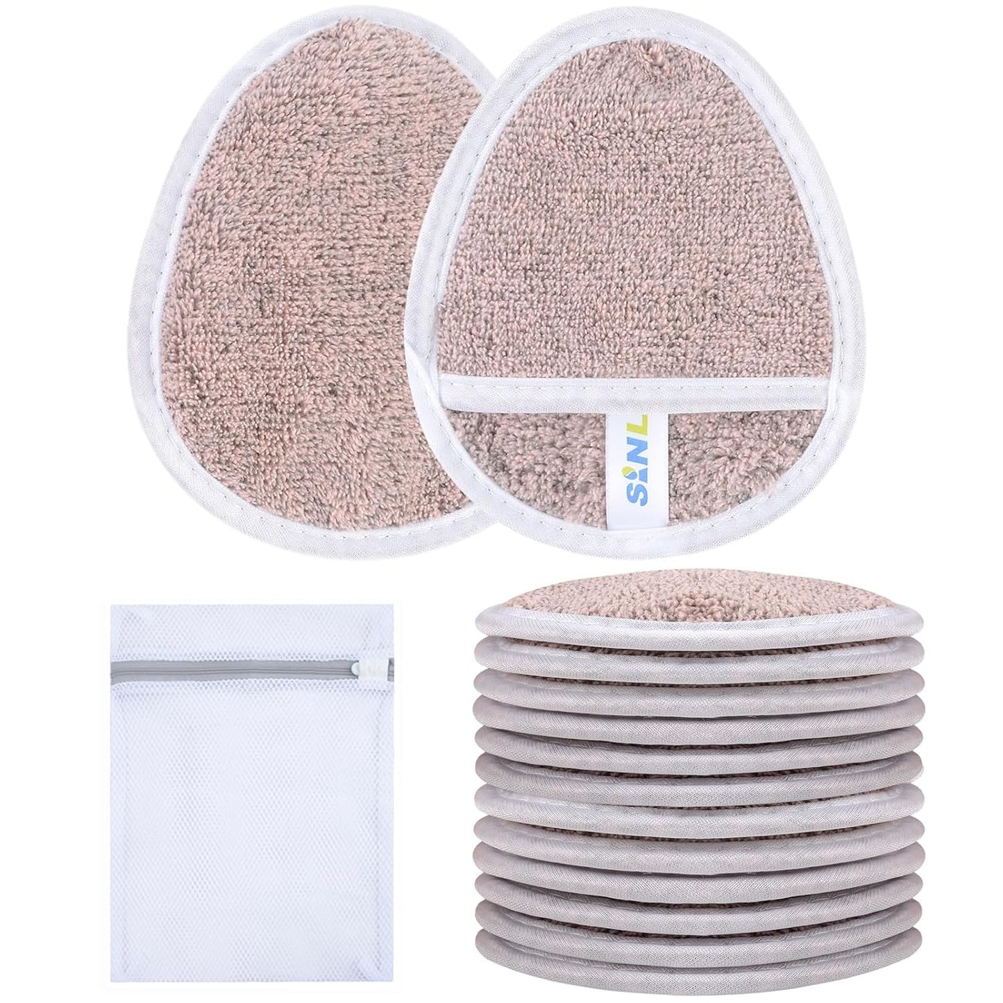 SINLAND Reusable Makeup Remover Pads For Face,Eye,Lips Microfiber Gentle Facial Cleansing Cloths for All Skin Types Friendly for Makeup Remover With Laundry Bag 5.1inchx3.93inch Pack of 12