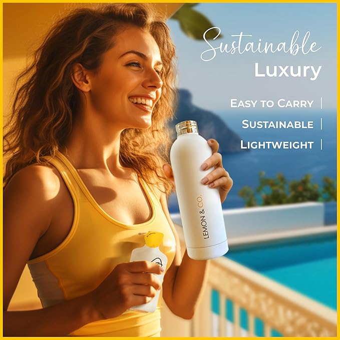 Lemon & Co. 12-Week Wellness Bundle – Liquid Collagen Elixir for Women & Men + Stainless Steel Insulated Bottle – 5g Marine Collagen for Skin, Hair, Nails, Gut Health | Organic Lemons, No Preservative