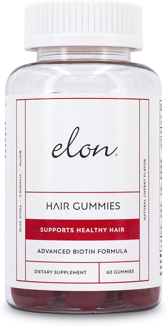 Elon Biotin Gummies for Hair Growth – 60 Count Biotin 5000mcg Per Serving for Hair, Skin and Nails – Vitamin A, Folic Acid, & Vitamin E - Pectin Cherry Flavored Gummies (30 Day Supply)