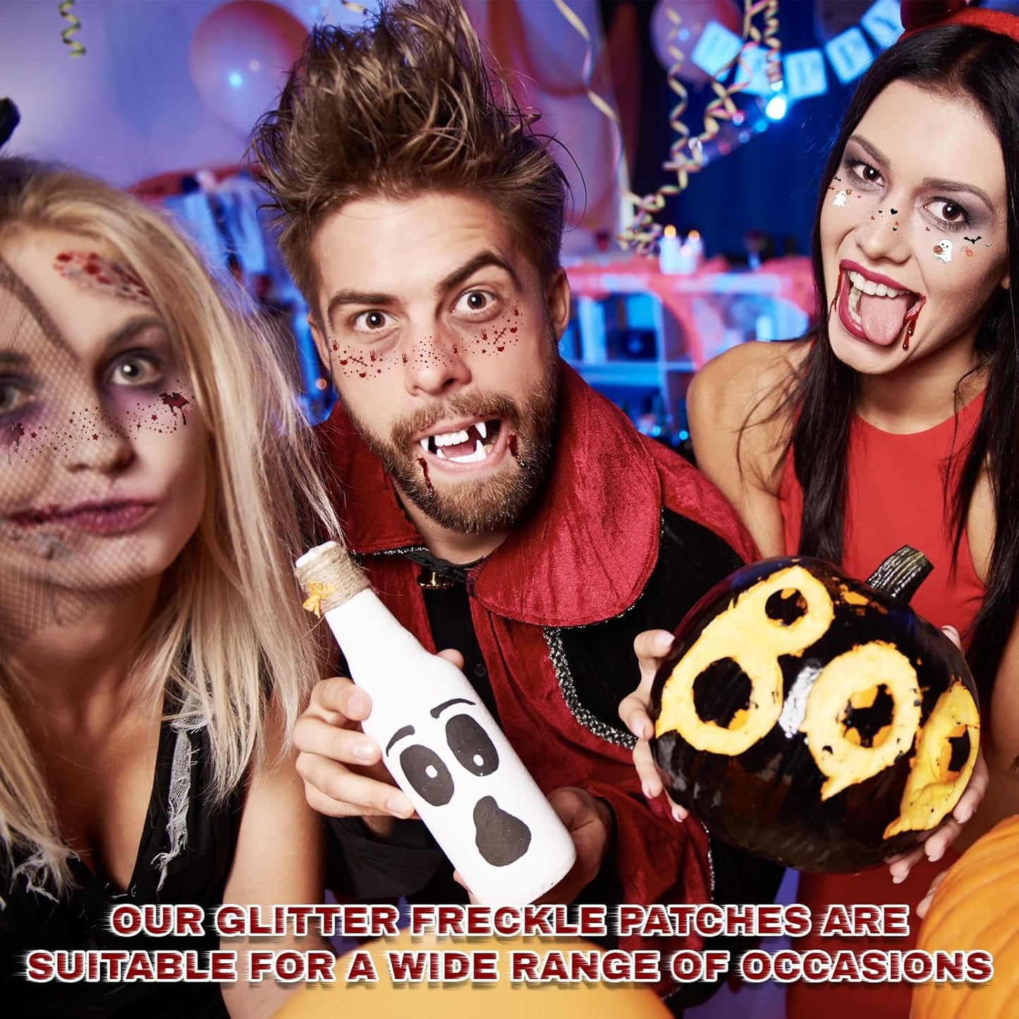 Glitter Freckles, Holographic Face and Body Glitter Tattoo Sparkle for Women Gold Glow Cosmetic Star Makeup Accessories for Festival Rave (6pcs Halloween)