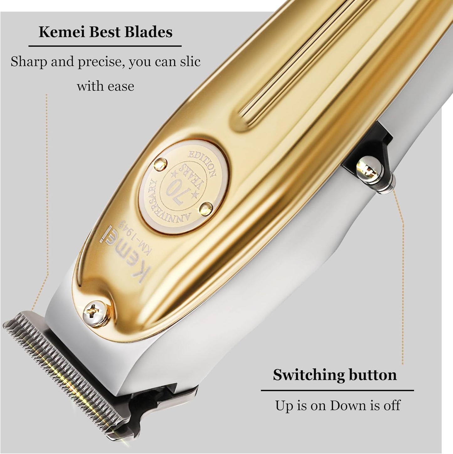 KEMEI Professional Beard & Hair Trimmer for Men, Cordless T-Blade Trimmers, Electric Hair Clippers for Barbers and Stylists, All Body Grooming-Model 1949 Gold