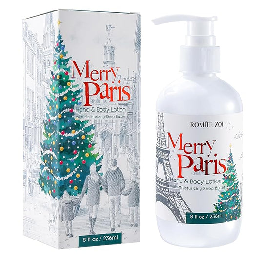 Christmas Hand & Body Lotion with Moisturizing Shea Butter for All Skin Type- Merry Paris - Cedar & Juniper Scent - 236 ML / 8 FL OZ