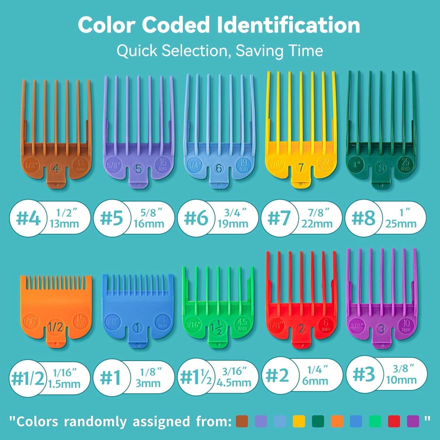 10 Professional Hair Clipper Guards Cutting Guides Compatible with Most Wahl Clippers with Organizer, Color Coded Clipper Combs Replacement - 1/16" to 1"