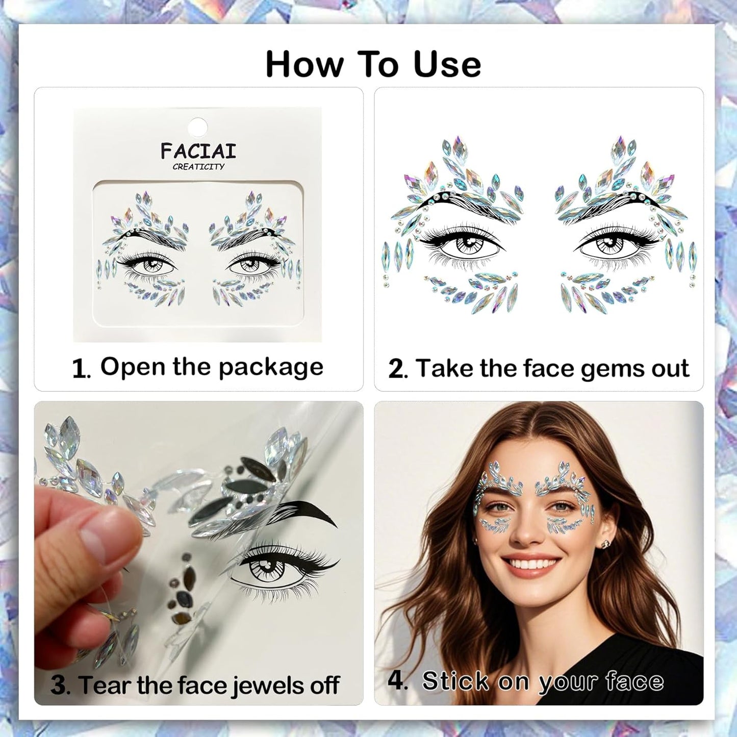 20 Sets Face Jewels - Mermaid Glitter Gems. Waterproof Temporary Tattoos for Eyes & Face. Ideal for Parties, Raves, Carnivals & Holiday Costumes - Top Rave Makeup Accessories