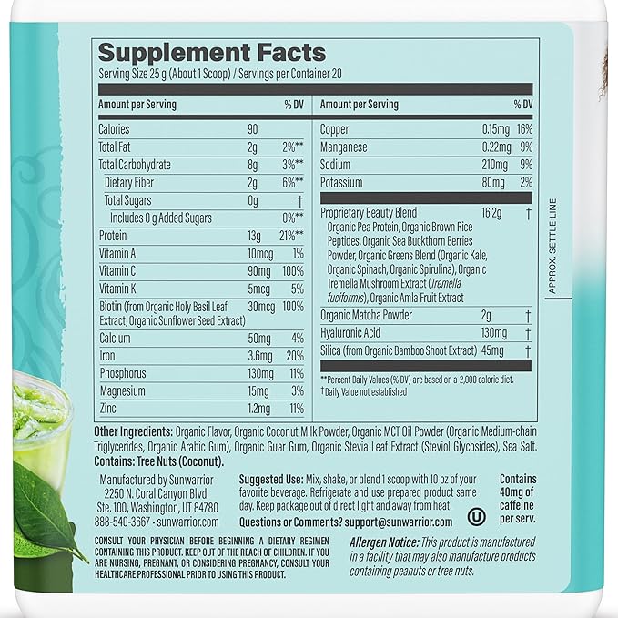 Vegan Collagen Protein Powder for Women | Plant Based Collagen Powder with Vegan Hair Skin and Nails Vitamins | Non-GMO No Added Sugar Soy Dairy & Gluten Free (Coconut Matcha, 20 Servings)