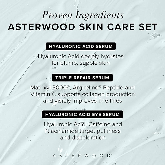 Asterwood Skin Care Set - Mothers Day Gifts For Mom - with Hyaluronic Acid & Triple Repair Serums, Under Eye Serum - Skincare Essentials - Hydrating, Moisturzing, Anti-Aging - Fragrance-Free