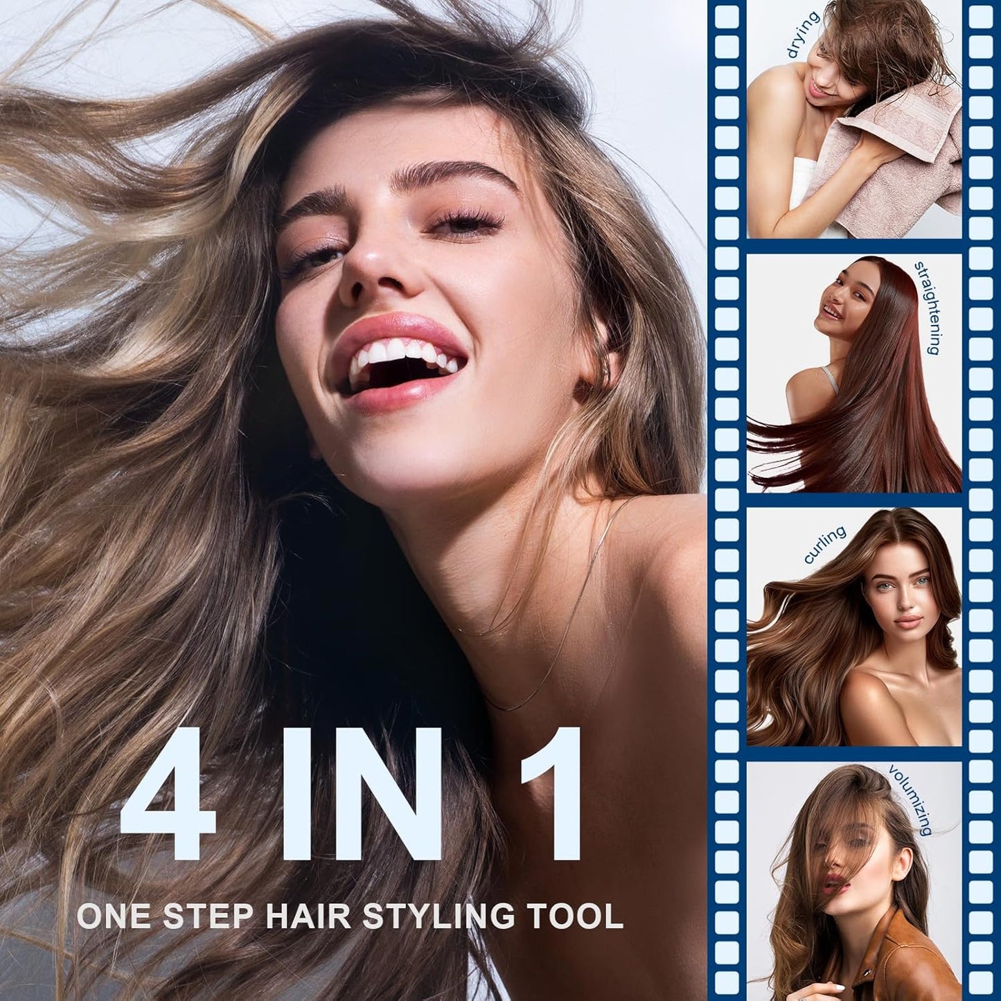 Dual Voltage Travel Hair Dryer Brush, 2 Inch Oval Hot Air Brush, One Step Travel Hair Styler/Volumizer/Straightener/Curler, European Blow Dryer Brush with Universal Adapter