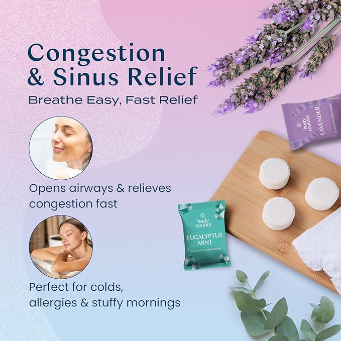 Body Restore Shower Steamers Aromatherapy 6 Pack - Mothers Day Gifts for Mom, Grandma, Birthday Gift for Dad, Daughter, Best Friend, Travel Essentials, Stress Relief, Self Care, Bath Bombs - Bloom