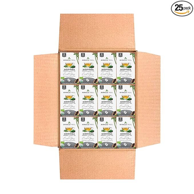 Miracle Tree - 12 Count of Organic Moringa Superfood Tea, 25 Individually Sealed Tea Bags, Earl Grey (Keto, Detox, Energy/Immunity Booster, Vegan, Gluten-Free, Organic, Non-GMO, Caffeine-Free)