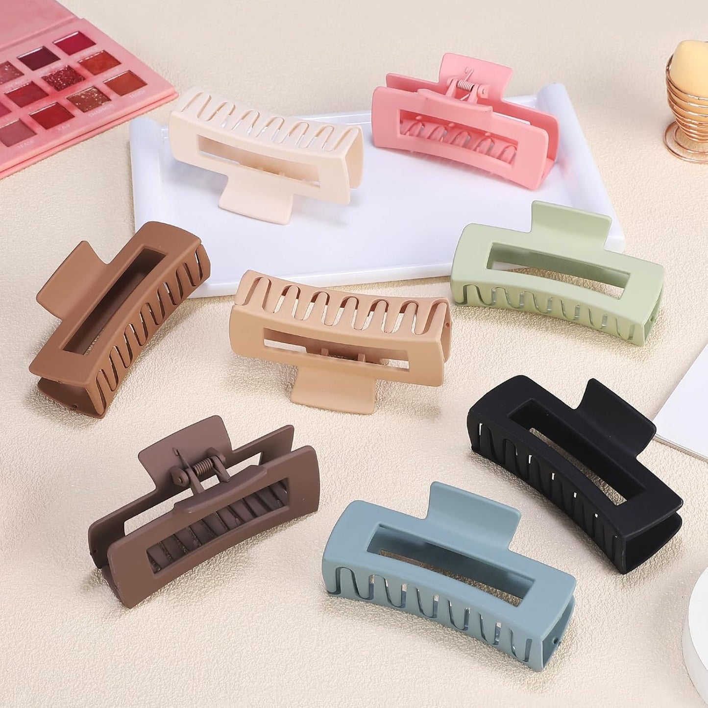 4.1 Inch Large Hair Claw Clips 8 Pcs Rectangle Big Clips for Thick Hair Nonslip Acrylic Banana Jaw Accessories for Women and Girls (Brown Colorful)
