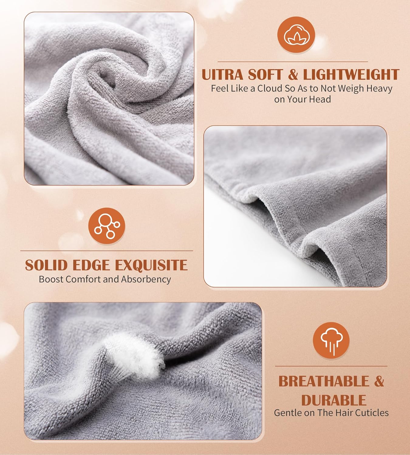 POPCHOSE Microfiber Hair Towel Wrap, Fast Drying Hair Turban, Soft Ultra Absorbent, Gifts Stocking Stuffers for Women, No Frizz Hair Wrap Towels for Women Wet Hair, Curly, Longer, Thicker Hair