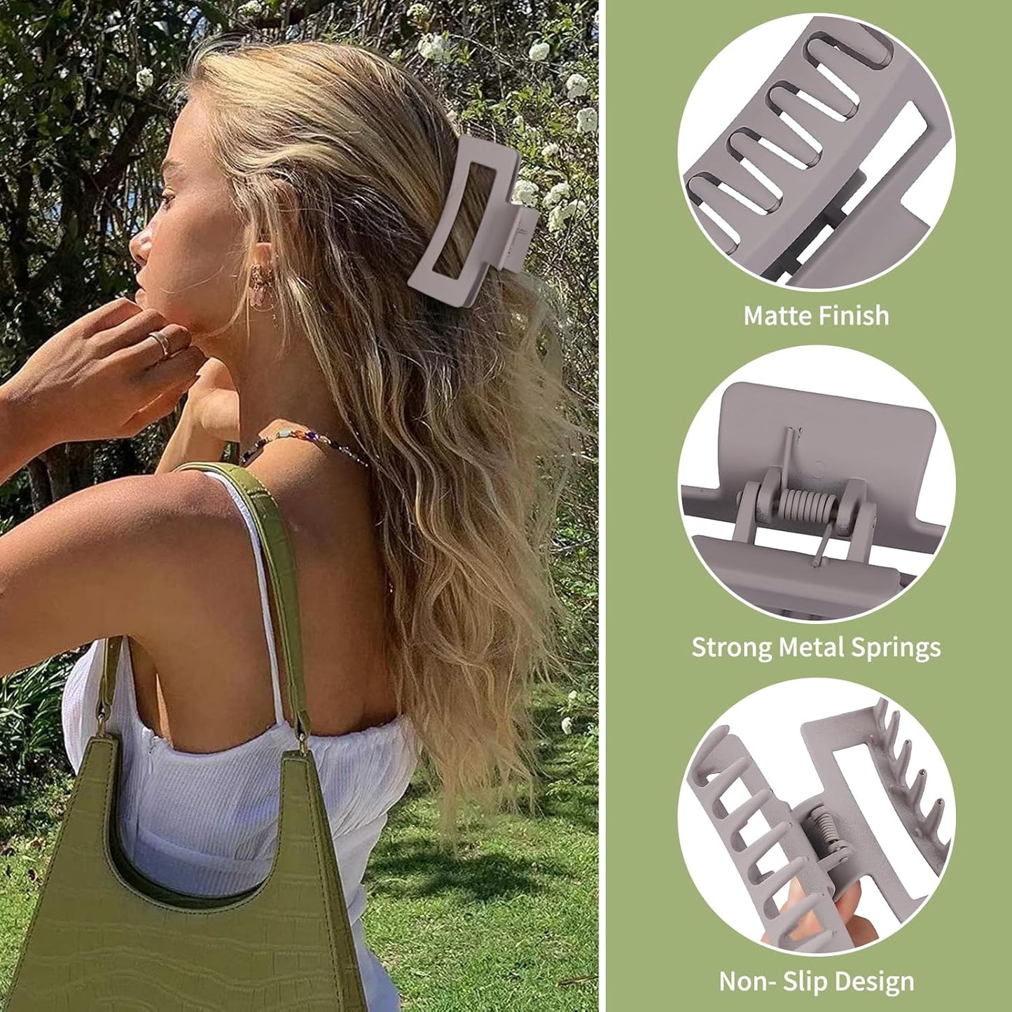 3.5 Inch Medium Hair Claw Clips 6 Pack for Women - Square Rectangle Banana Jaw Clips Accessories for Girls - Chocolate