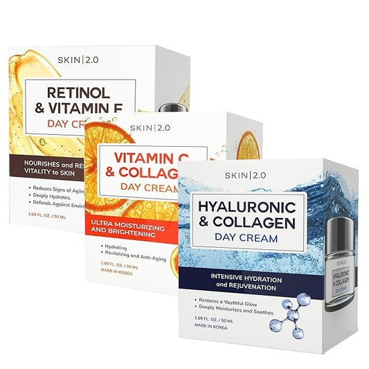 Skin 2.0-3 Day Creams Value Set - Dermatologist Tested, Hydrating - Anti-Aging, Clean Beauty, Natural Ingredients, Cruelty-Free Korean Skincare for All Skin Types (3-Pack)