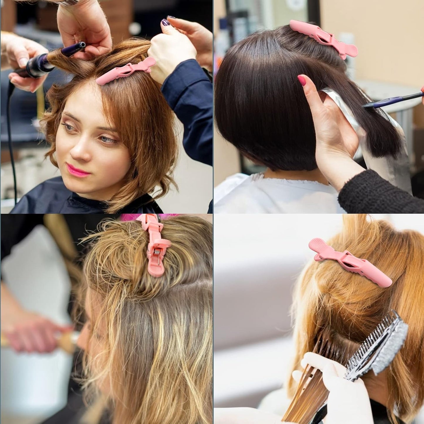 Ondder 14 Pack Alligator Hair Clips - Salon Pro Sectioning and Cutting Clips for Hairstyling, Hair Coloring, Barbers - Large Gator Clips for Women, Men, and Teens - Black, Pink