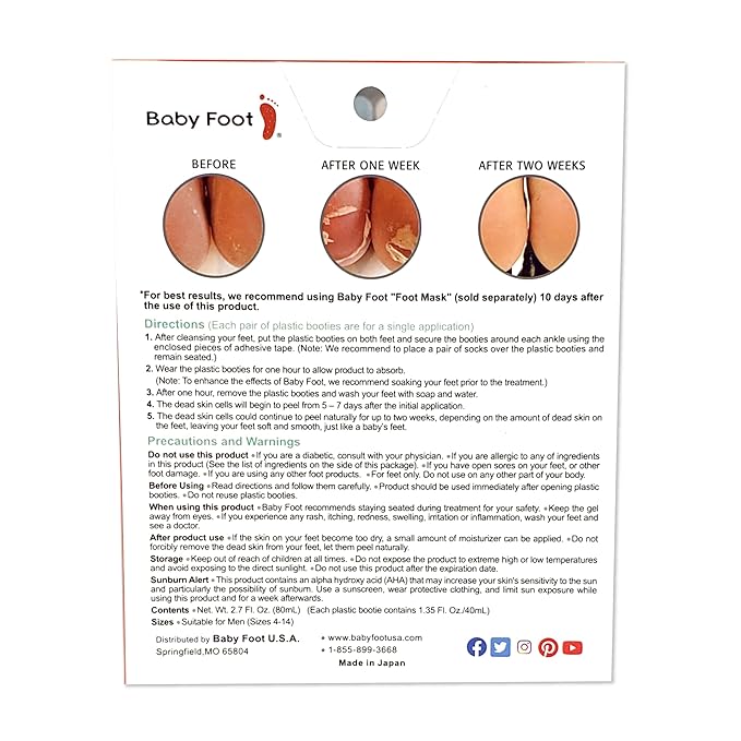 Baby Foot - Original Foot Peel Exfoliator For Men - Foot Peel Mask - Repair Rough Dry Cracked Feet and remove Dead Skin, Repair Heels and enjoy Baby Soft Smooth Feet 2.7 Fl. Oz. Mint Scented Pair