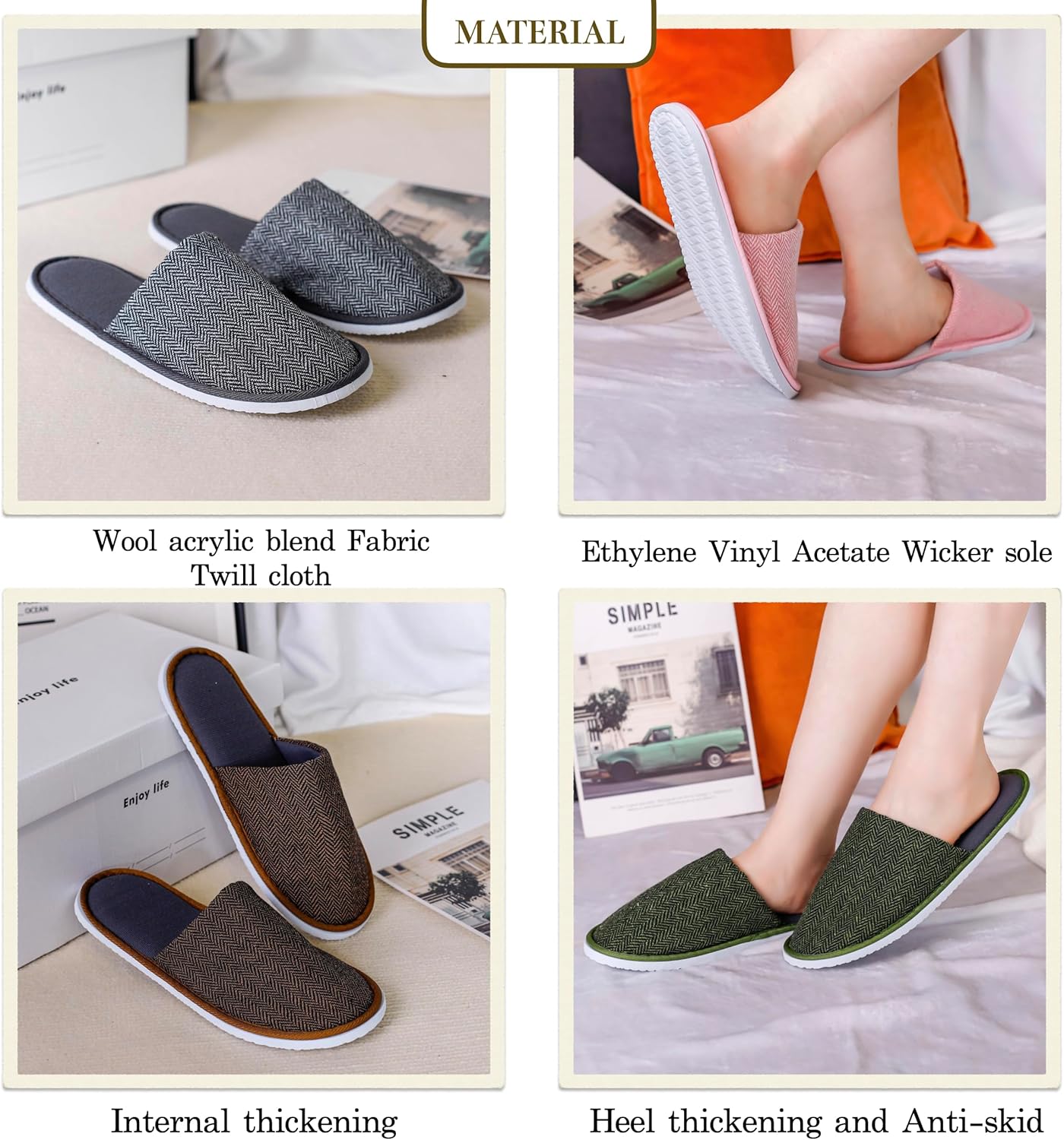 6-10 Pairs Spa Slippers, Non Slip Disposable Slippers For Guest, Washable Reusable, Which Can Be Used As Women Men, House, Indoor, Bathroom, Bedroom, Hotel, Bride Slippers