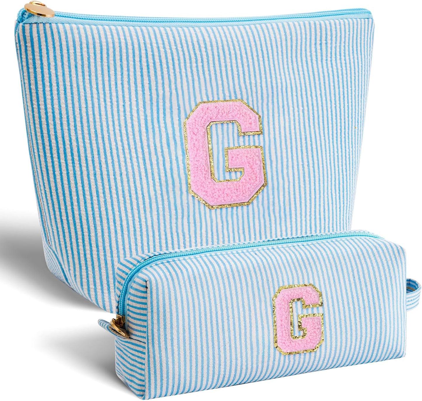 Personalized Makeup Bag for Women Girls - Fashion Cosmetic Bag Trendy Travel Toiletry Bag with Initials Letter - Teen Gifts - Blue,G