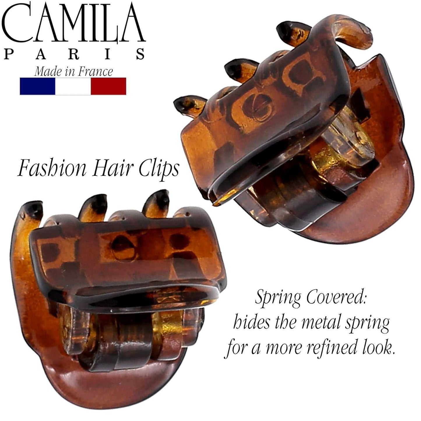 Camila Paris CP3289 French Hair Clip for Women, Set of 2 Small Tortoise Shell Girls Hair Claw Clips Fashion Durable Hair Accessories for Women, Ladies Strong Hold No Slip Grip Clamp, Made in France
