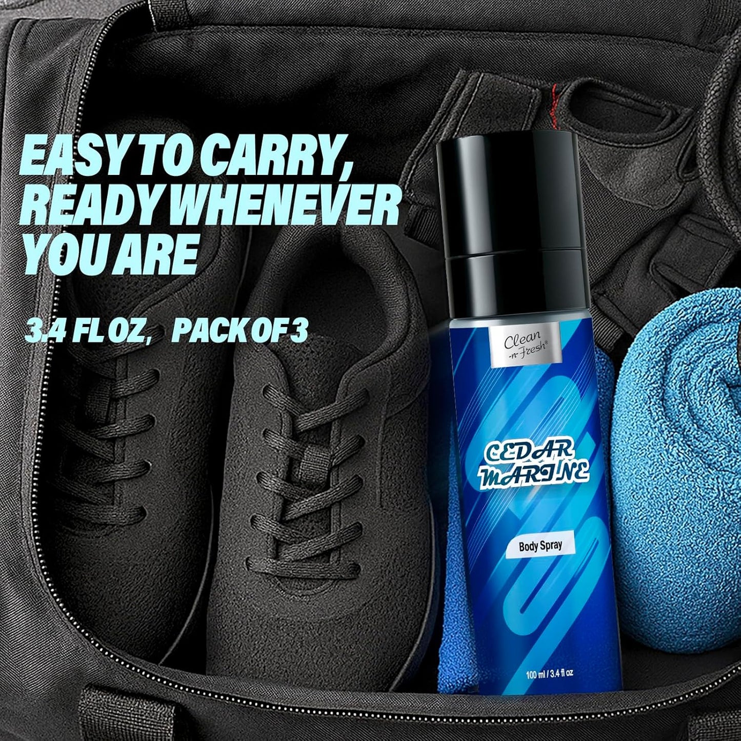 Clean-n-Fresh Body Spray for Men, Pack of 3, Total 10.2 Fl Oz, Mens Body Spray Set