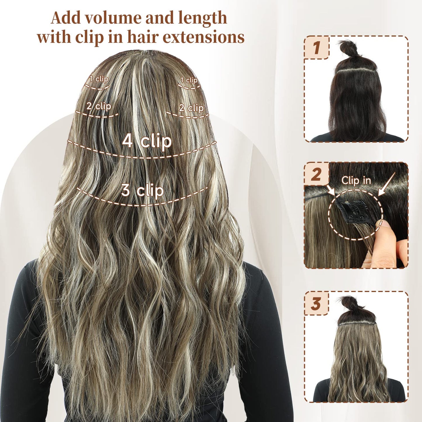 Clip in Hair Extensions, 6 PCS Natural & Blends Well Hair Extensions, Long Wavy Hairpieces(20inch, 6pcs, Light Blonde)