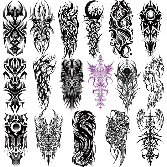 77 Sheets Temporary Tattoo, 17 Sheets Half Arm Cyber Sigil Fake Arm Leg Chest Tattoos for Adults Men Women, 60 Sheets Small Tattoos Stickers for Boys Girls Kids Body Art Design