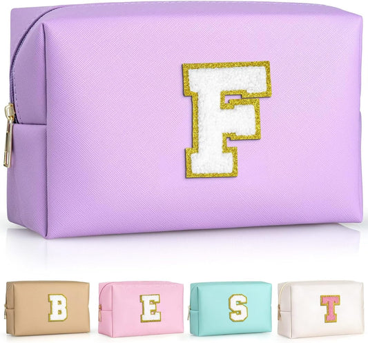 TOPEAST Preppy Makeup Bag, Small Cosmetic Travel Bags for Women, PU Leather Waterproof Toiletry Bag with Zipper, Personalized Birthday Gift for Women Girl, Preppy Gifts for Girl (Purple F)