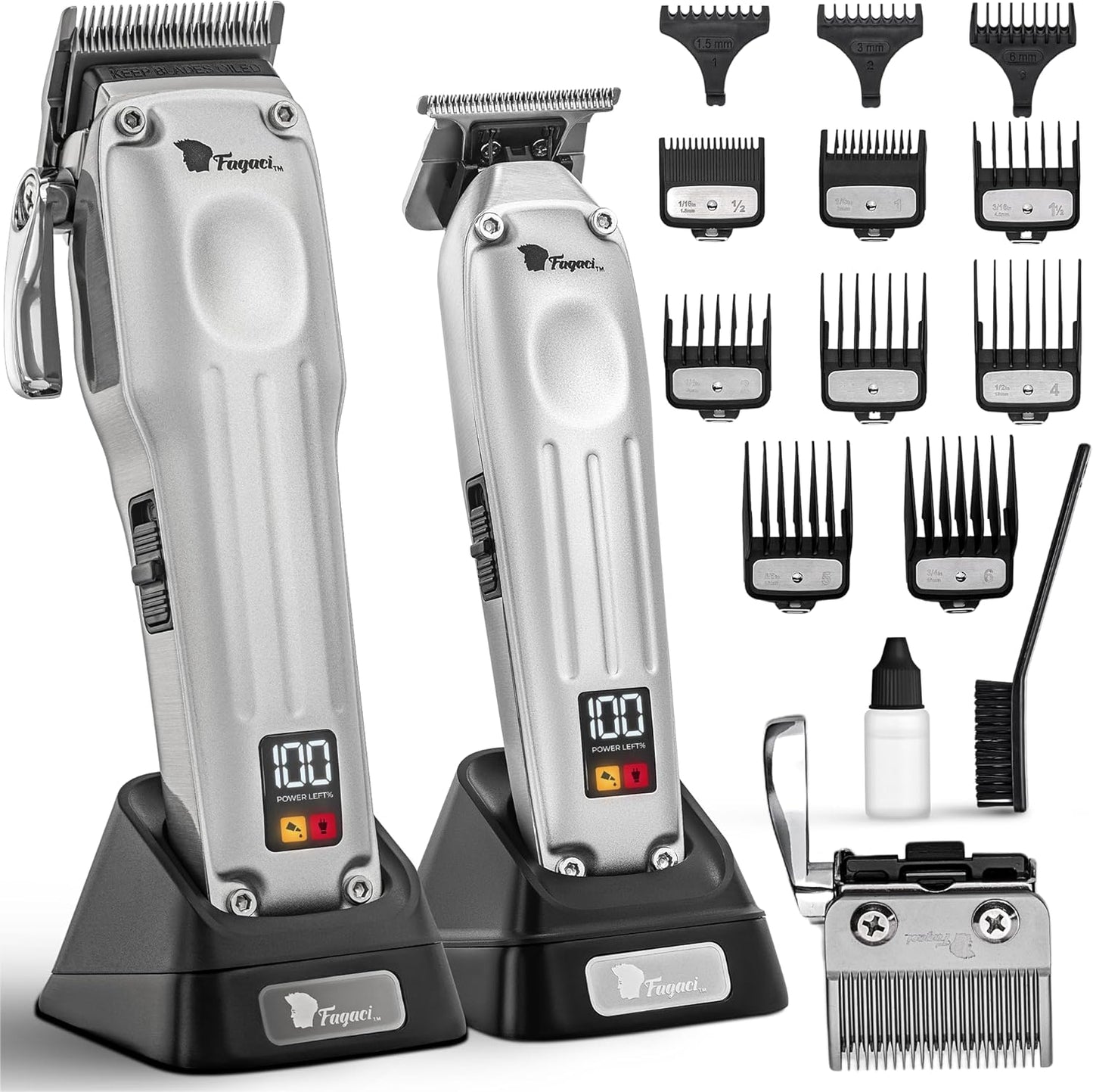 Fagaci Professional Hair Clippers for Men with Superior Precision, Brushless Motor Barber Clippers and Trimmers Set, 5X Longer Sharpness Hair Cutting Kit, Mens Haircut Cordless Clipper for Barber