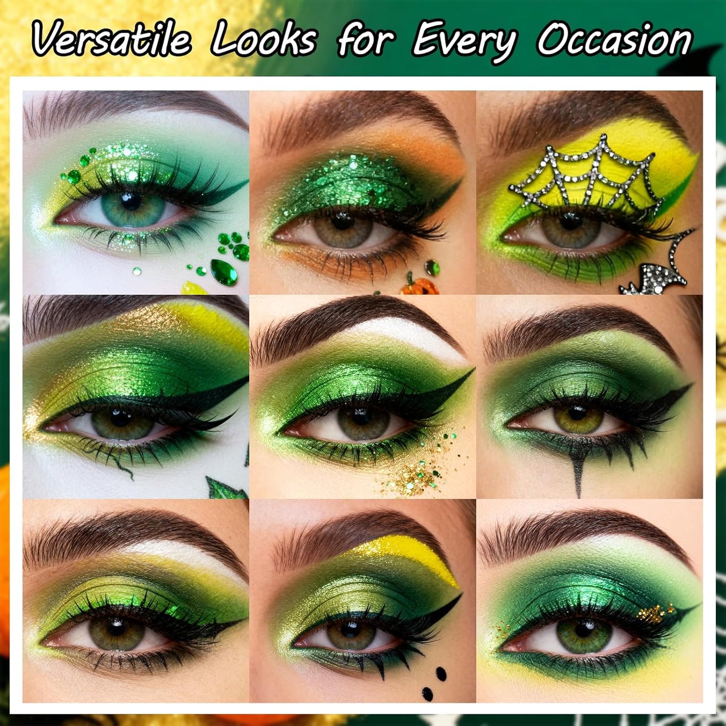 Erinde Green Eyeshadow Palette, 15 Colors Forest Emerald Lime Eye Shadow Palette, Matte Shimmer Metallic Glitter, Highly Pigmented Blendable Smokey Makeup Kit for Cosplay, Halloween & Parties