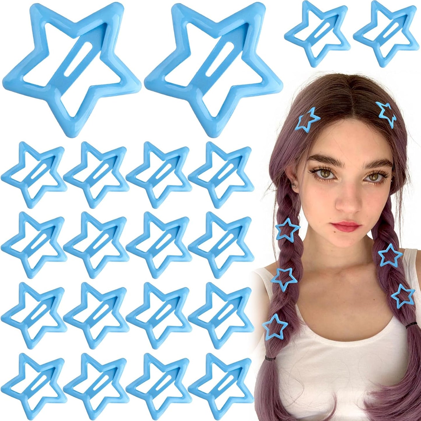 Joez Wonderful 20 Pcs Star Hair Clips, 1.26''/3cm Metal Snap Hair Clips, Cute Star Clips Hair Barrettes, Non-Slip Fashion Hair Accessories for Women (Royal Blue)