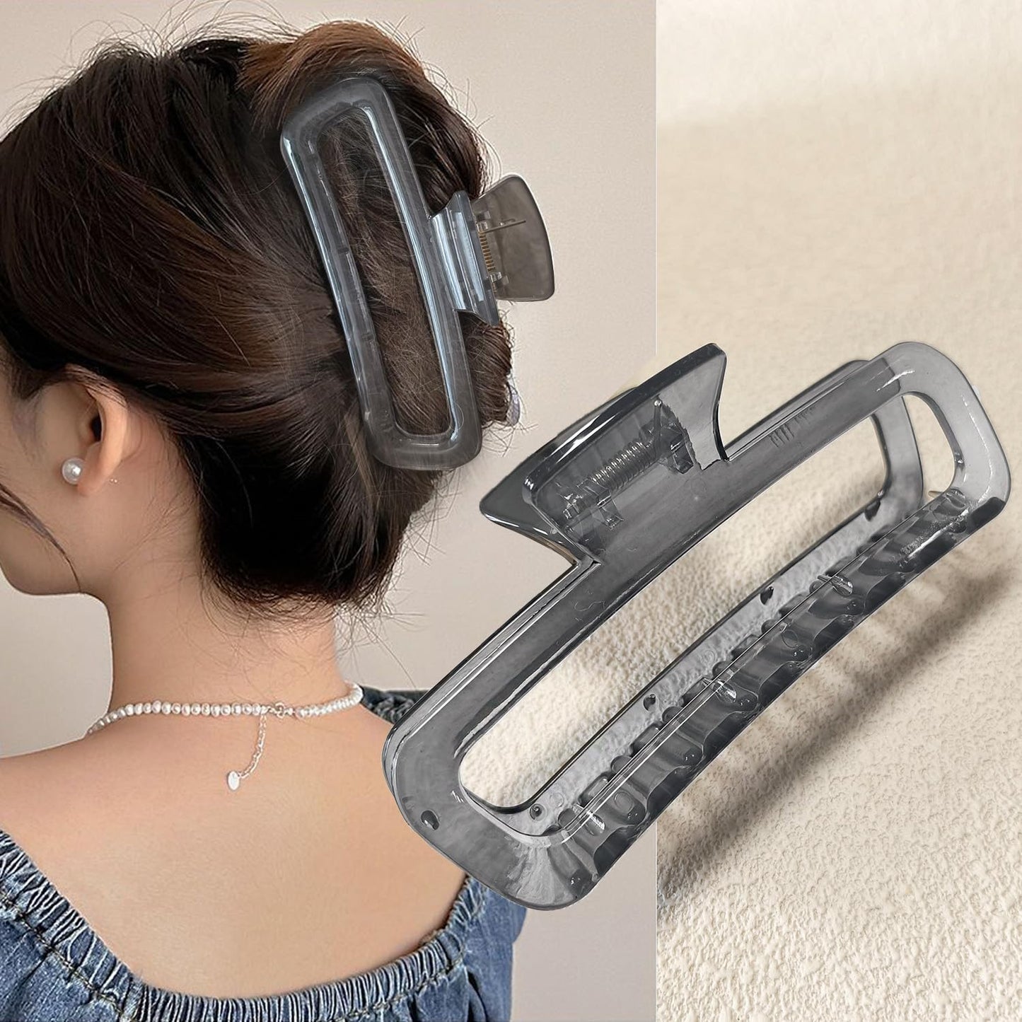 5 Inch Large Hair Claw Clips, No Slip Glossy Jelly Square XL Clips for Thick Long Curly Hair, Women's Big Rectangle Strong Clips, 4 Pack