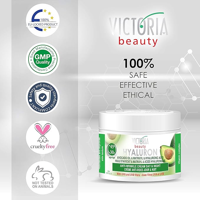 Hyaluron Anti-Wrinkle Cream with Avocado Oil - for Mature Skin (Age 30+) - Intensive Natural Cream for Day & Night With UV Filters