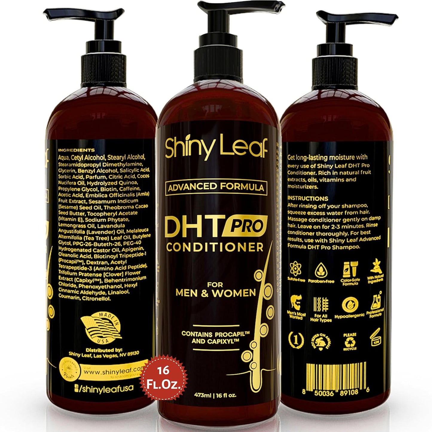 Shiny Leaf Hair Loss Conditioner for Women & Men - DHT Blocker Included, Paraben & Sulfate Free Biotin Conditioner, Thickening Formula for Thinning Hair, Safe for All Hair Types - USA Made, 16oz