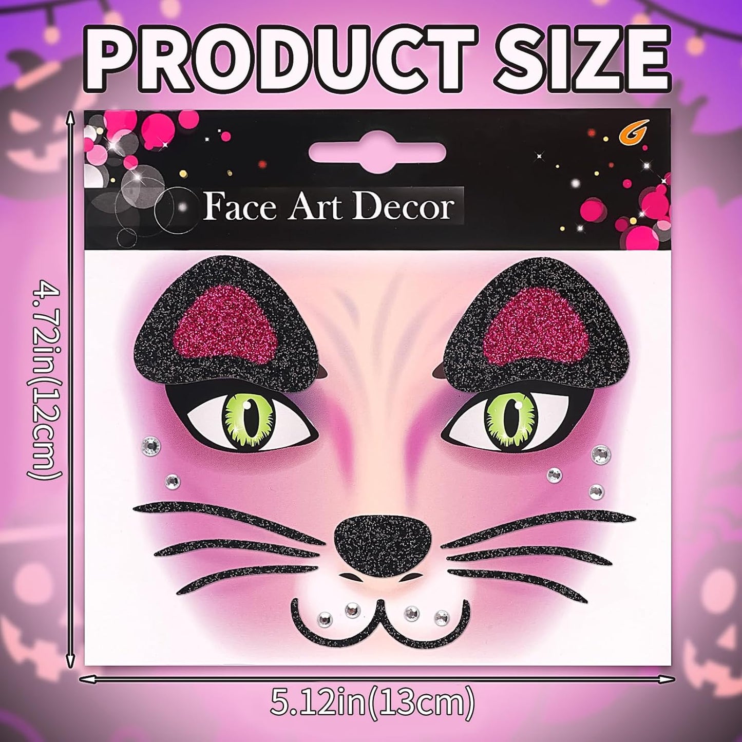 Face Stickers Gems Halloween Temporary Tattoo Sticker Animals Face Sticker Decal Body Face Self-adhesive Sticker Stage Makeup Party Cosplay Decoration 2pcs (cat)