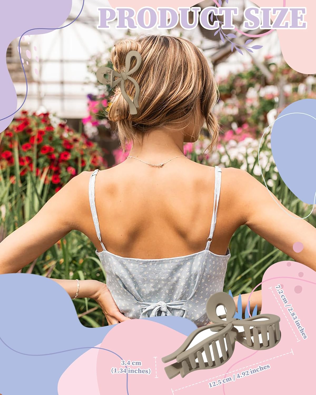 4 PCS Bow Hair Clips Bow Claw Clip for Women Nonslip Large Hair Claw Clips for Thin and Thick Hair Strong Hold Hair Bows (Black+Light Brown+Off-White+Dark Brown)