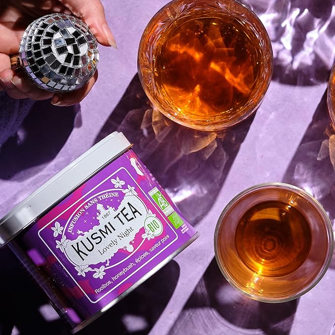Kusmi Tea Lovely Night - 20 Muslin Tea Bags - Organic Nighttime Tea Blend of Rooibos, Honeybush, Pear, Licorice & Linden - Caffeine Free - Enjoy Hot or Iced