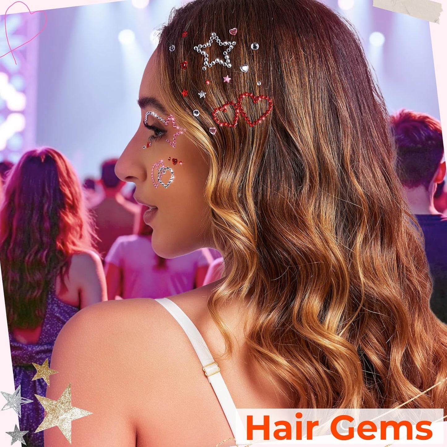 YGDZ Face Gems, Face Rhinestones Star Heart Self Adhesive Hair Gems, Festival Jewels Stickers Stick on, Rave Accessories, Face Jewels for Kids, Women