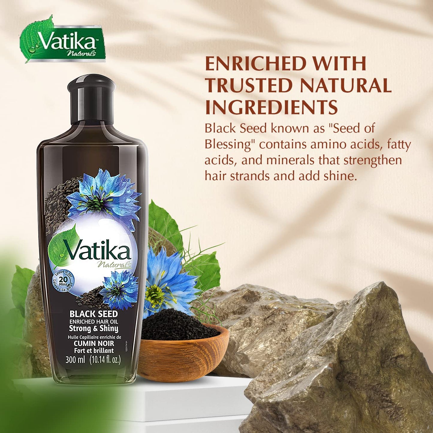 Vatika Naturals Dabur Enriched Black Seed Hair Oil – Strengthening & Shine-Enhancing Serum with Black Seed Extract for Scalp Vitality, Moisture Balance & Resilience – Promotes Healthy Hair – 300 ml