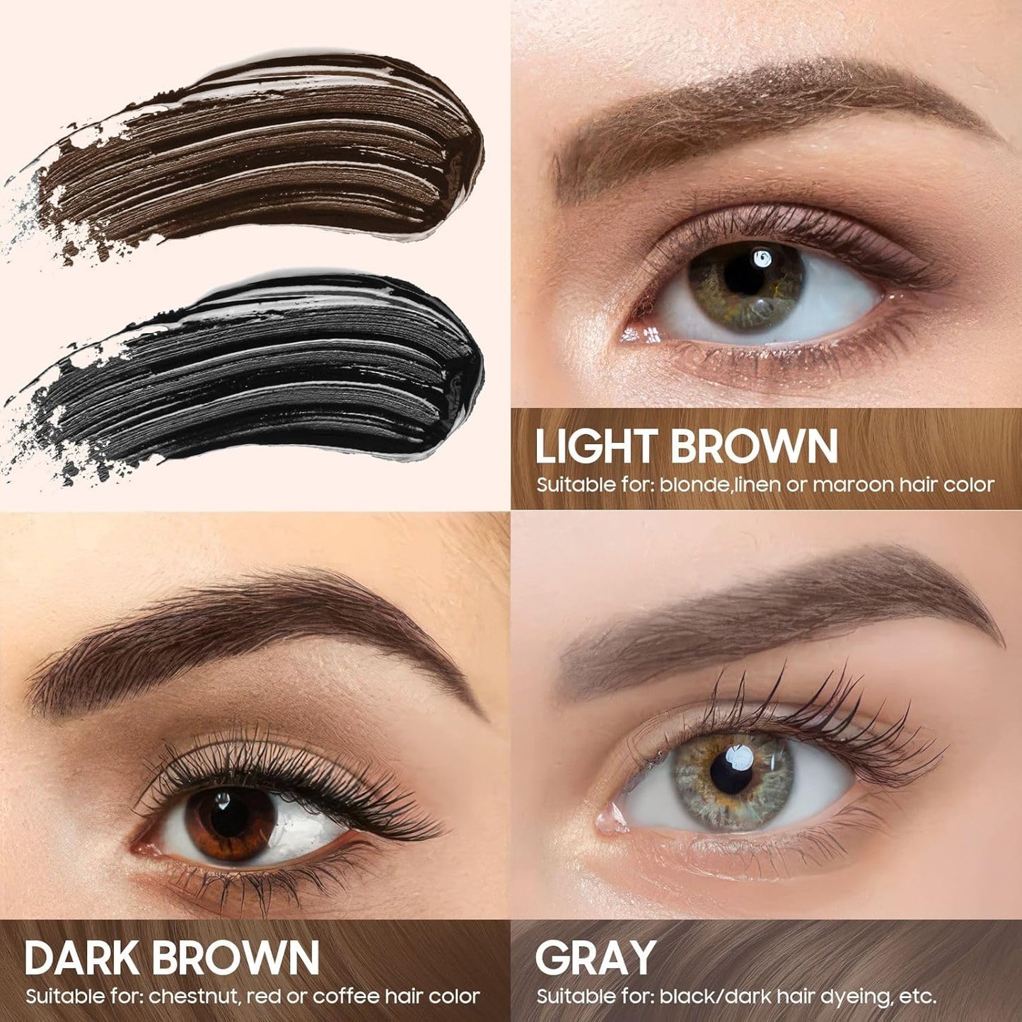 Eyebrow Gel Eyebrow Pencils for Women, Strong-Hold Transfer-proof & Water-Resistant Brow Gel Creates Voluminous-Looking Brows, Vegan & Cruelty-free (Light Brown)