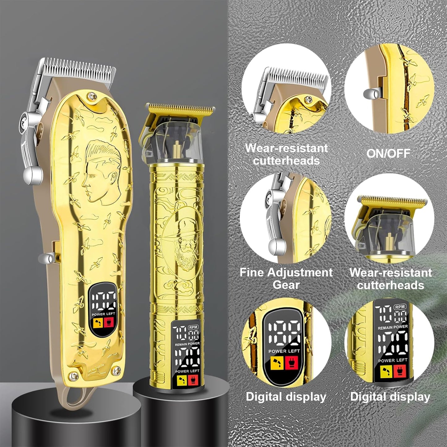 Men’s Gold Hair Clippers, Cordless Professional Barber Clippers & Trimmers with LED Display, Long Runtime, Electric Grooming Kit for Haircuts & Beard Trimming,Gift for Husband, Father, Boyfriend