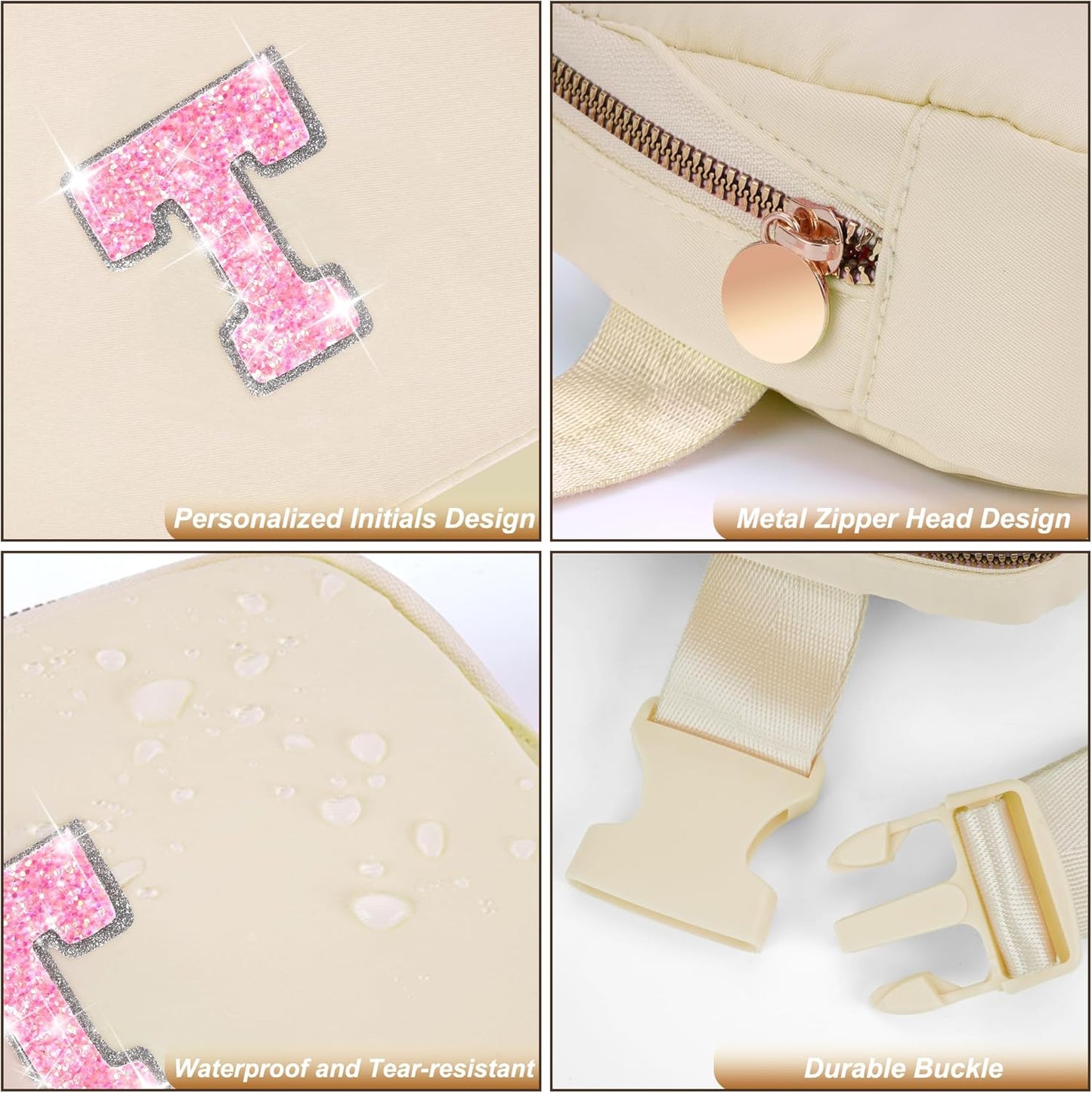 Fanny Pack Belt Bag Crossbody Bags with Initials Letter Patch Trendy Stuff for Teens Cute Stuff Birthday Gifts for Teenager Girls | Khaki,Initial T