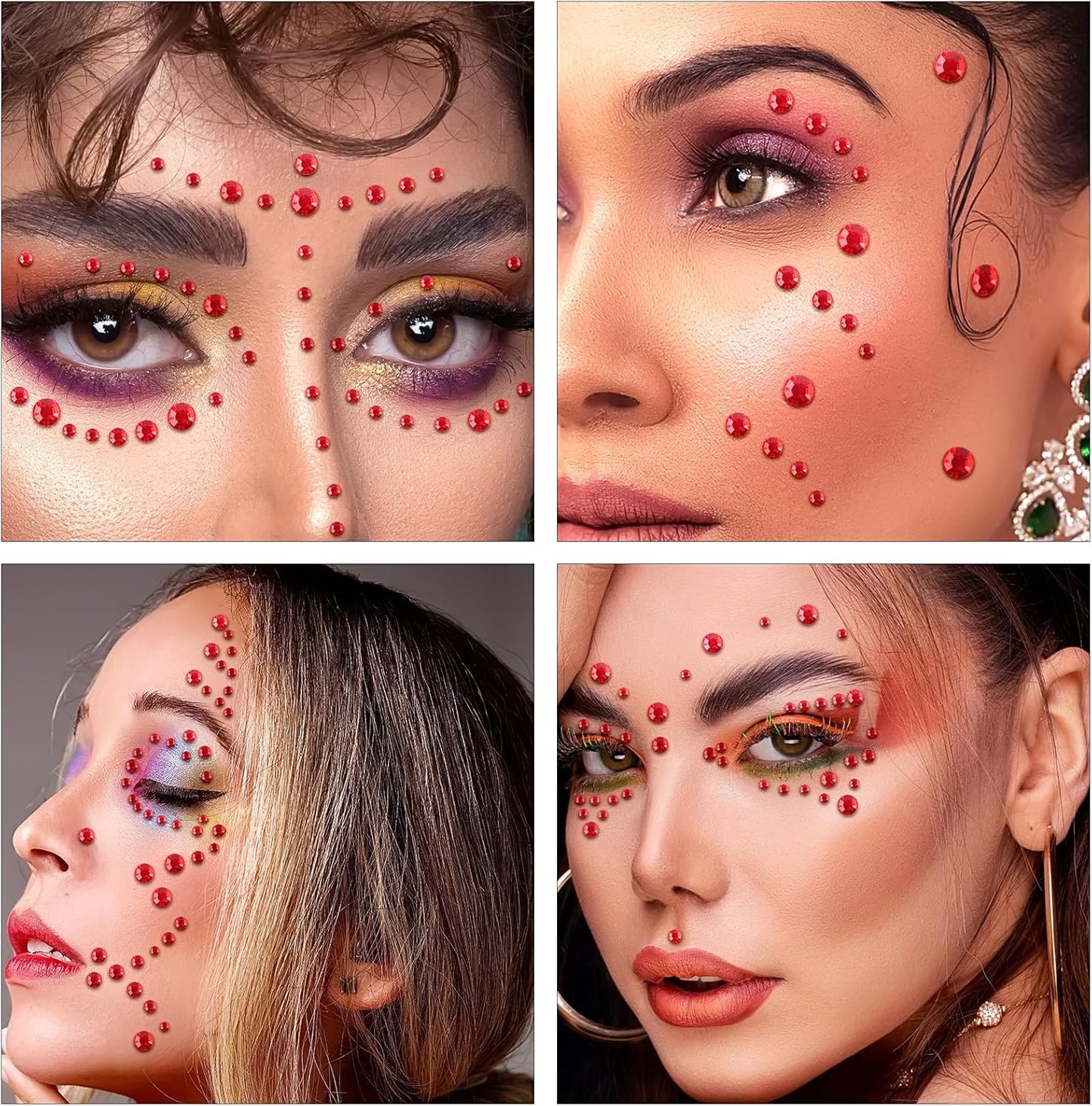 591pcs Face Gems Hair Gems Pearls, Self-Adhesive Face Jewels Eye Rhinestones 3/4/5/6/8 mm Face Gem Stick on, Halloween Makeup Gems Rave Accessories for Face Eyes Body Makeup (15.red)