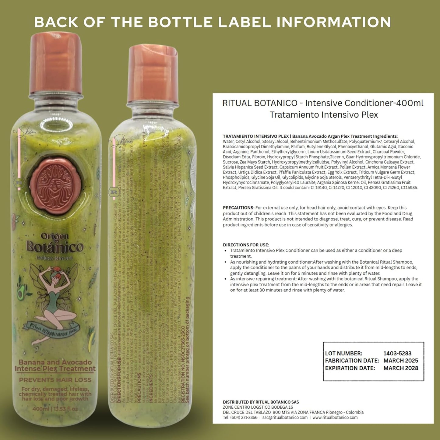 Aftercare for Ritual Botánico Keratina Orgánica | Treatment to Straighten, Repair and Relax Hair | Natural, Organic & Vegan | Product of Colombia | Tratamiento Plex, 400 ml/13.52 Fl Oz (2 Count)