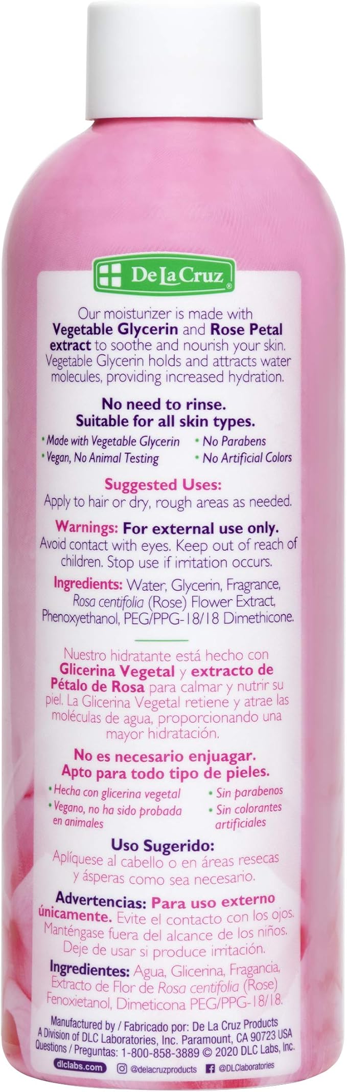 De La Cruz Rose Water and Glycerin for Face - Rosewater Facial Toner and Moisturizer for Skin and Hair 8 fl oz (236 mL) - 4 Bottles
