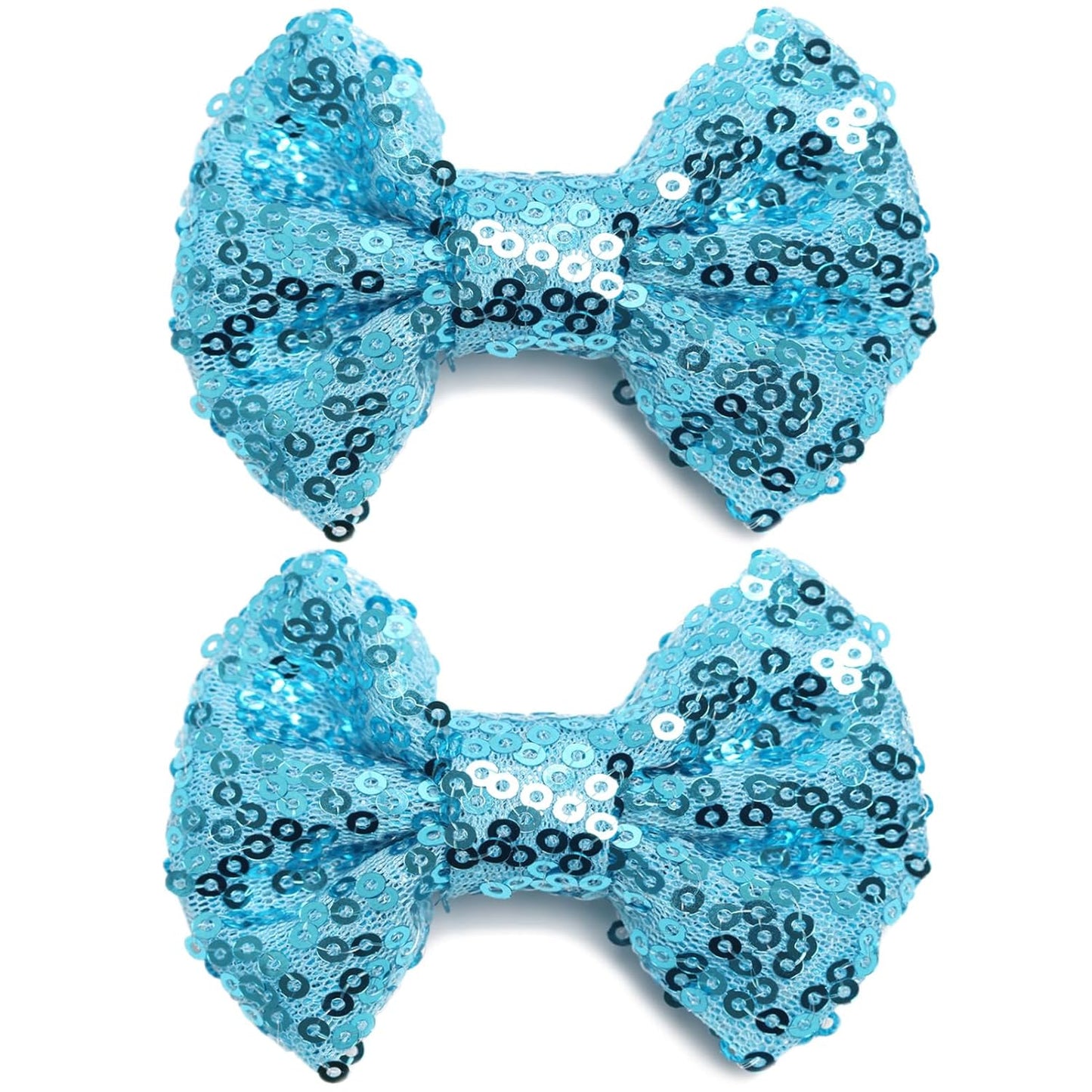 KISZU 3 Inch Glitter Hair Bows Clips, Sparkling Sequin Little Bow HairPins for Baby Girls Children Teens and Women (Blue)